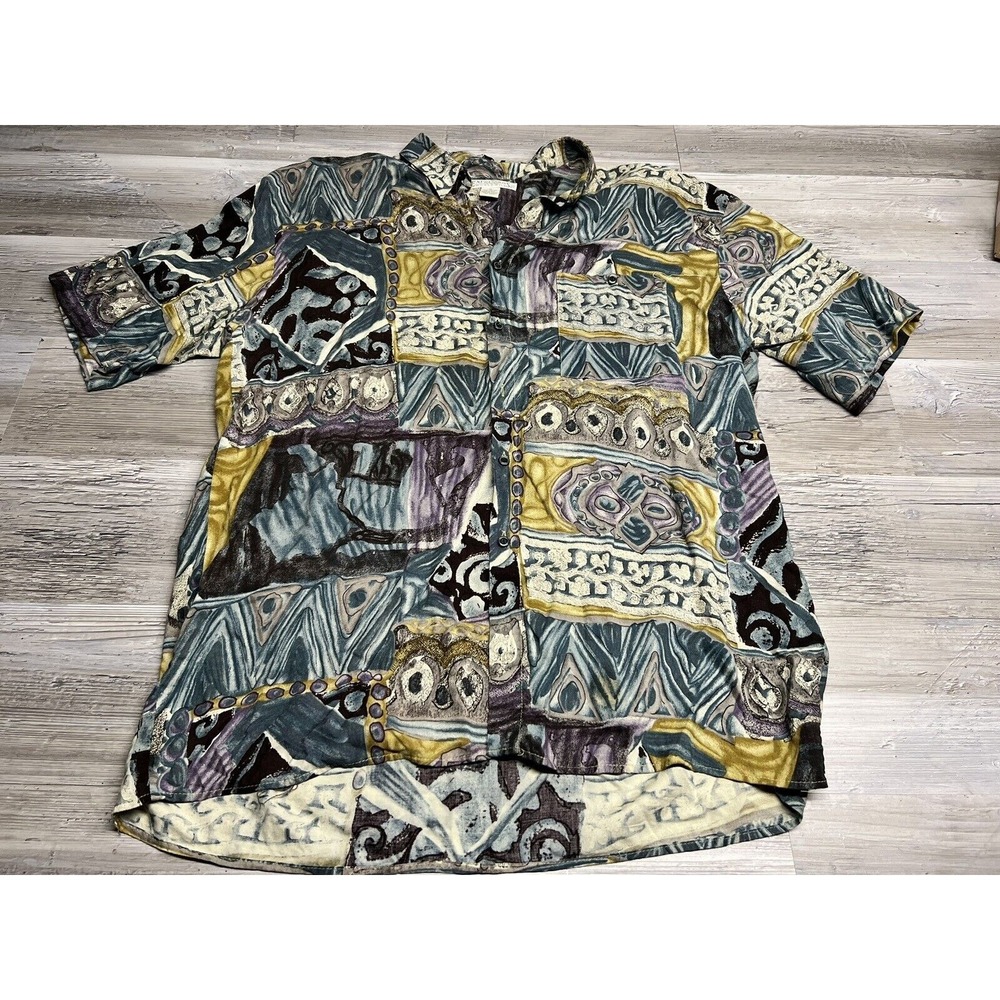 Expressions World Wide Vintage Button Down Shirt Men's XL Multicolor